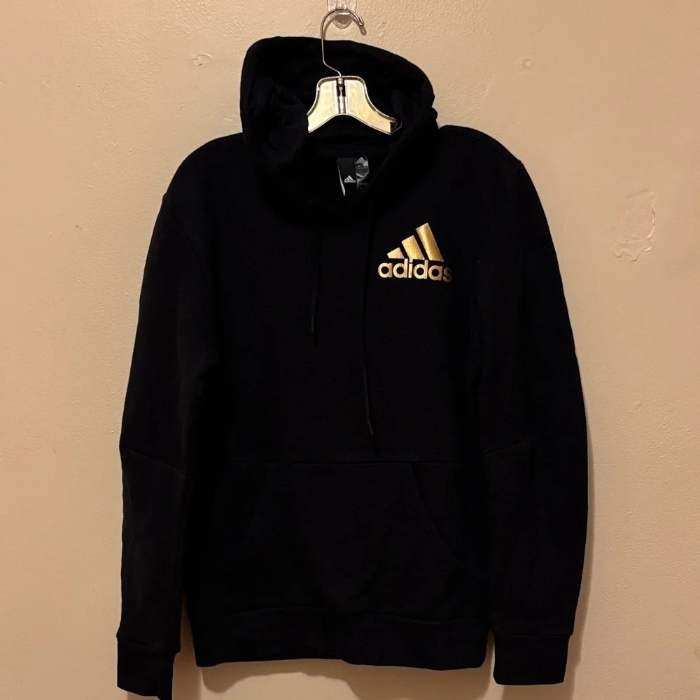 Adidas Men's Hoodie in Black with Gold Logo